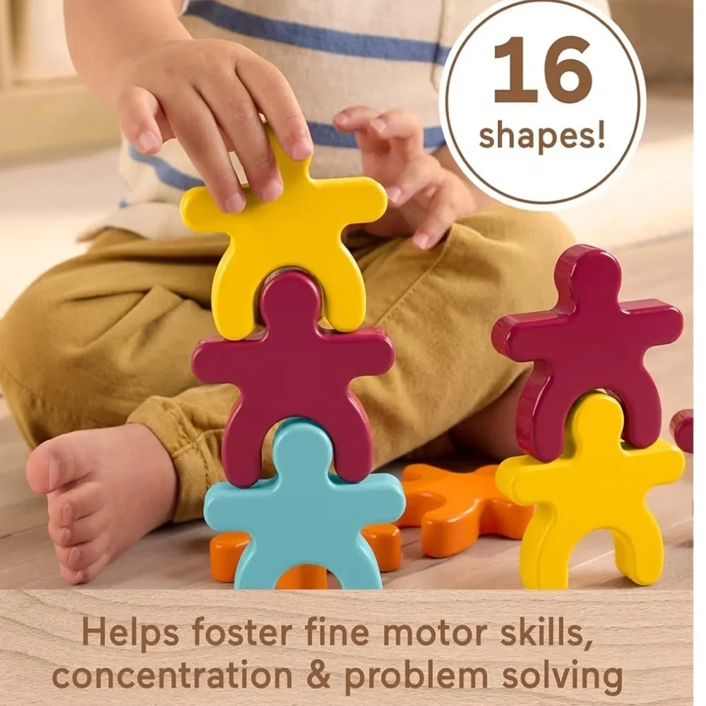 Fisher-Price Wood Montessori Toy Stacking Shapes NEW Colorful Stacking Figures